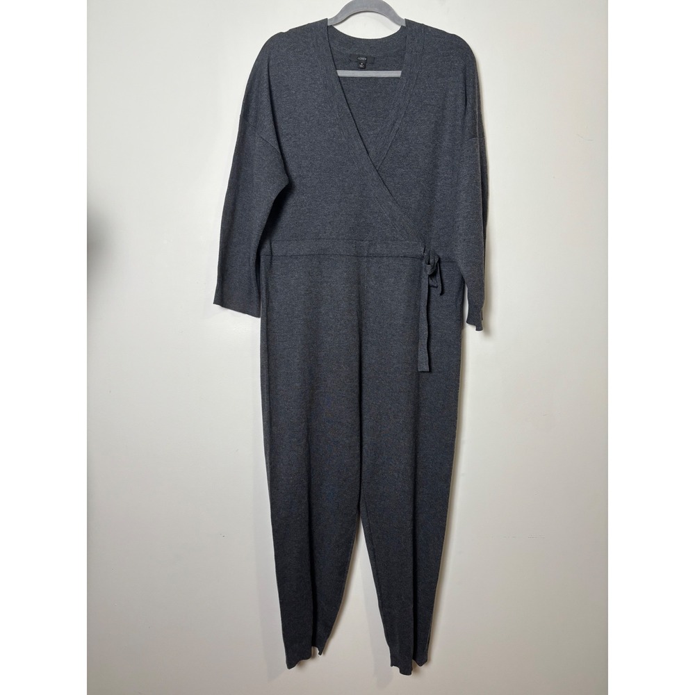 J.Crew Womens Merino Wool Blend Sweater Jumpsuit M Wrap Tie Waist Long Sleeve
